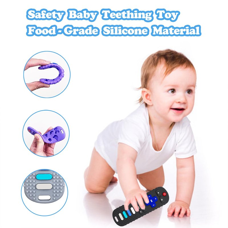 ROBBEAR Baby Teething Toys, Food Grade Silicone Teether for Babies 3 6 12 18 Months, TV Remote Shape Toddlers Chew Toys, Freezer BPA Free (Pink+Blue)