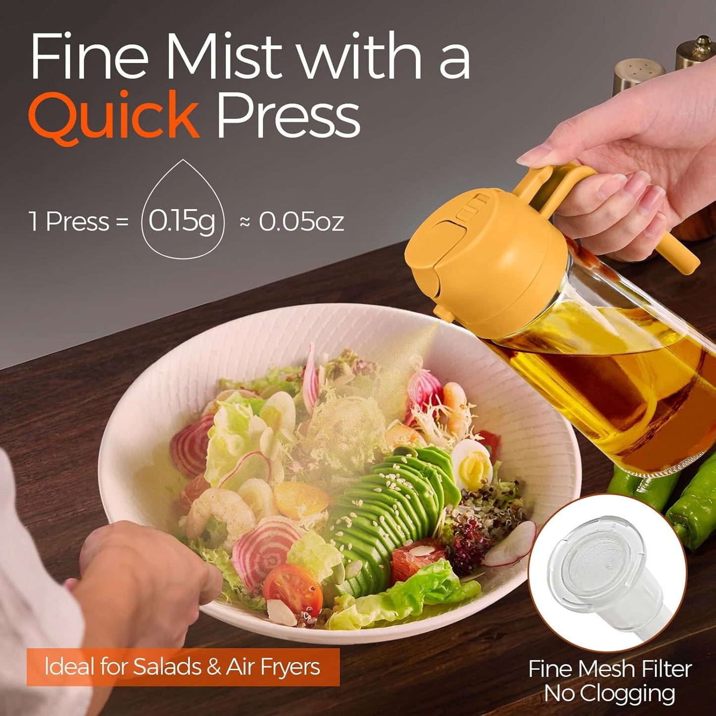 YARRAMATE Glass Olive Oil Sprayer - 16oz Premium Food Grade Dispenser for Cooking & BBQ (Orange)