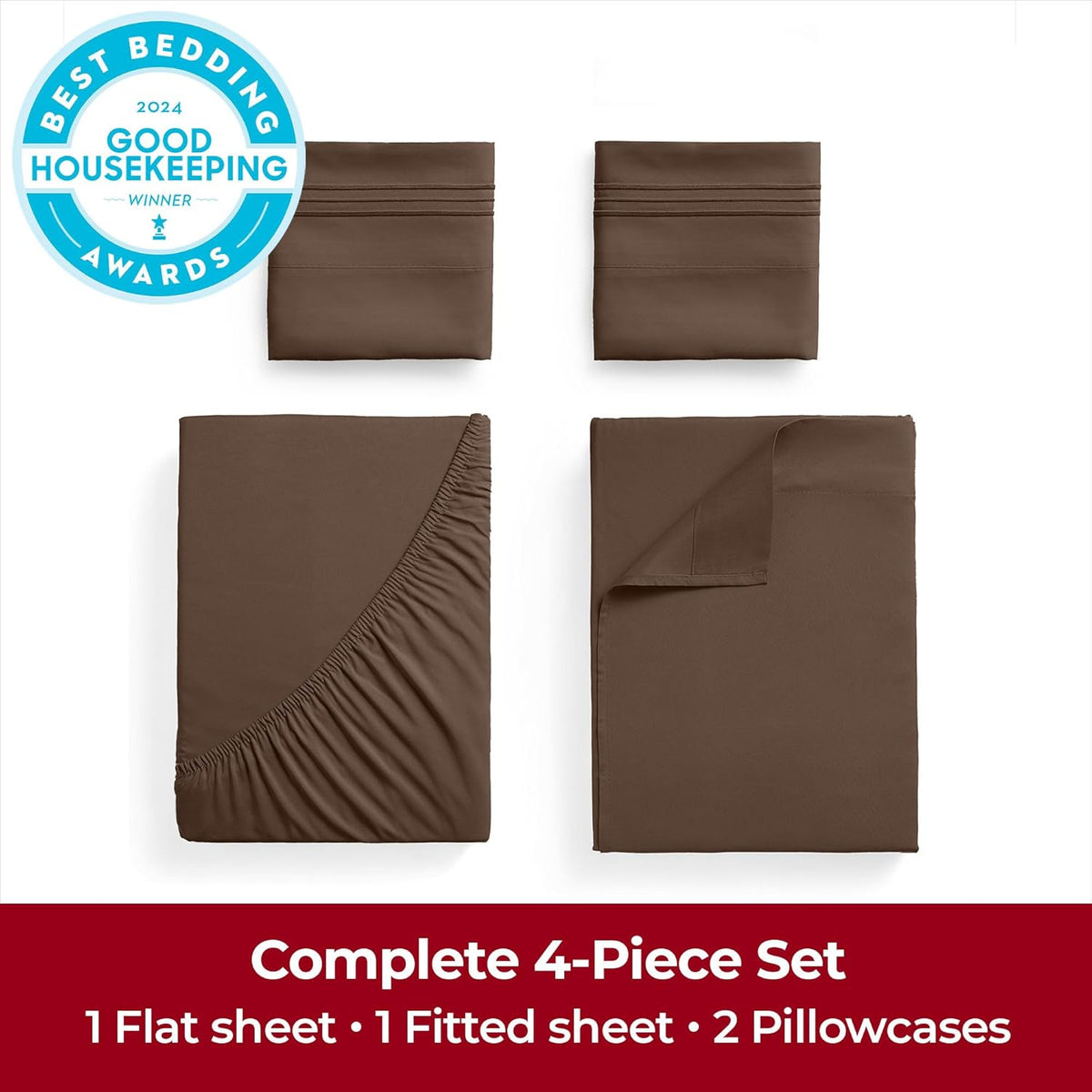 Mellanni Extra Deep California King Sheets - Ultra Soft, Cooling Bedding - 4 PC Set, Wrinkle & Stain Resistant (Brown)