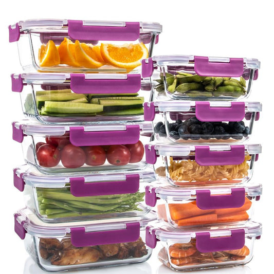 UMEIED 10 Pack Glass Food Storage Containers with Lids, Leakproof Airtight Glass Meal Prep Containers For Lunch, On The Go, Leftover, Dishwasher Safe