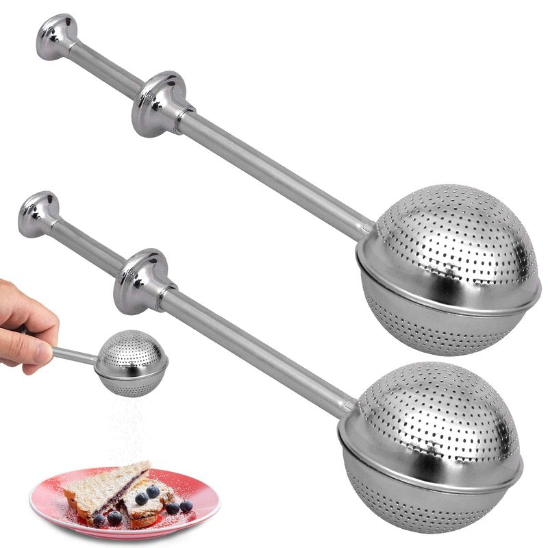 2 Pcs Bakers Dusting Wand for Sugar Flour and Spices, Stainless Steel Flour Duster for Baking, Powdered Sugar Shaker Duster Sifter, Spring-operated Handle for One-handed Operation