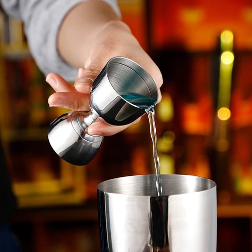 Jigger for Bartending, 2 oz 1 oz Bartender Jigger Stainless Steel, Double Cocktail Jiggers with Internal Measurements, Bar Tool for Bartending, Shot Drink Measurer for Cocktails(1Jigger - 2 Pourers）