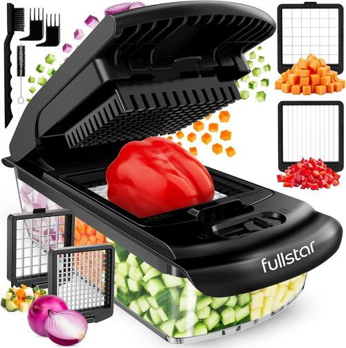 Fullstar Vegetable Chopper - Pro Dicer with Container & Fruit Cutter | 2-in-1 Kitchen Gadget (Black)