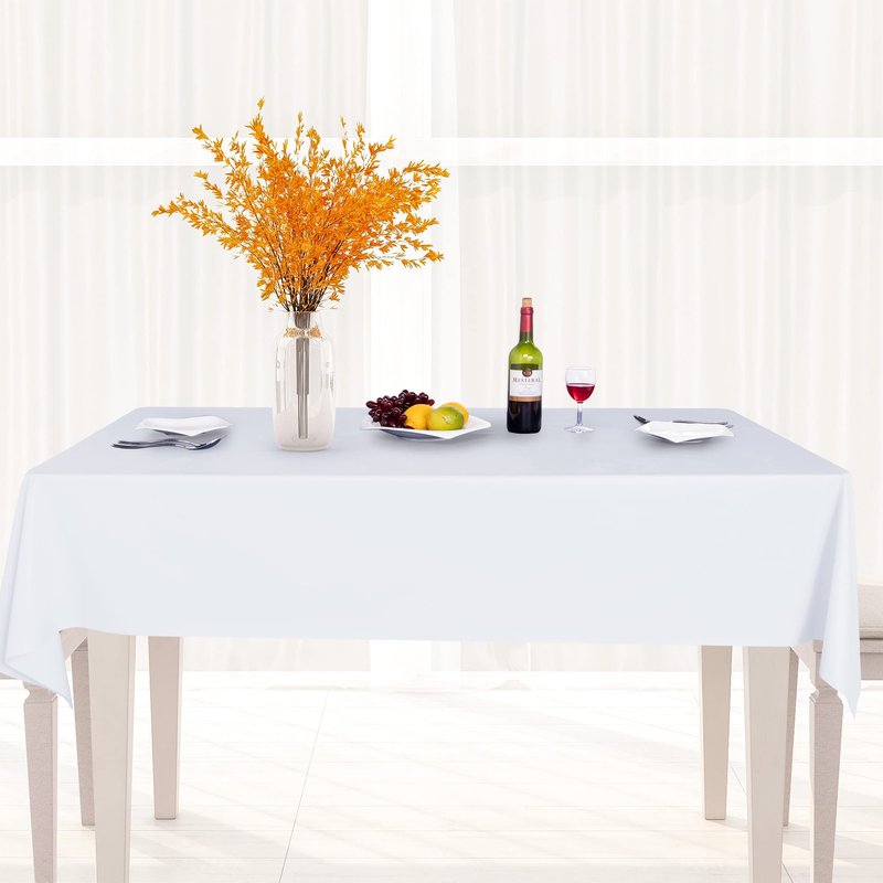 sancua 100% Waterproof Rectangle PVC Tablecloth - 60 x 60 Inch - Oil Proof Spill Proof Vinyl Table Cloth, Wipe Clean Table Cover for Dining Tables, Buffet Parties and Camping, White