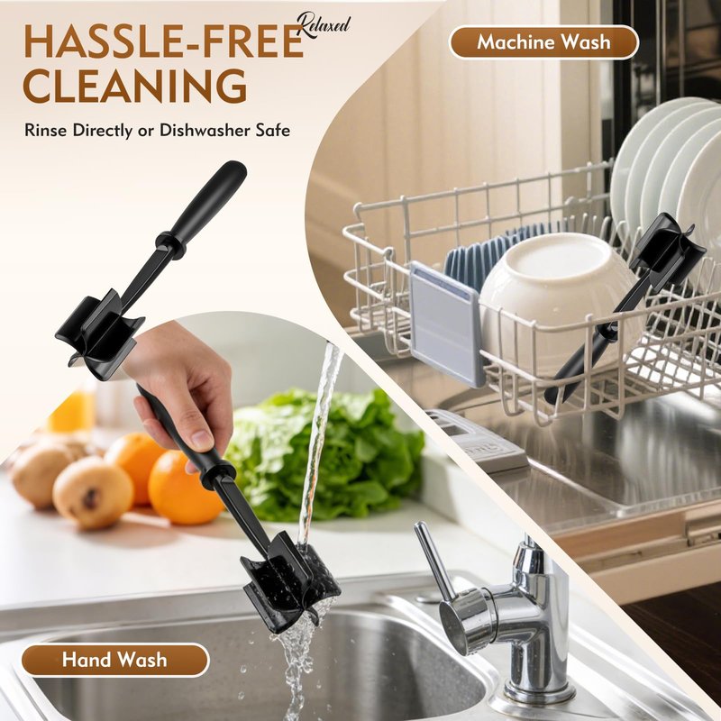 ZASZO Meat Masher, Ground Beef Chopper Tool with 5 Curve Blades & Ergonomic Non-Slip Handle, Nylon Hamburger Smasher Tool Heat Resistant Non Stick(Black)