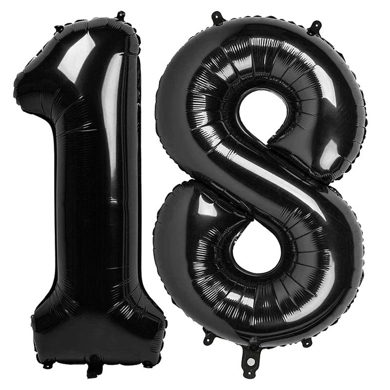 Black Number 18 Balloon 40 Inch, 18th Birthday Party Decorations for Children, Giant 18 Foil Balloon for Party Supplies