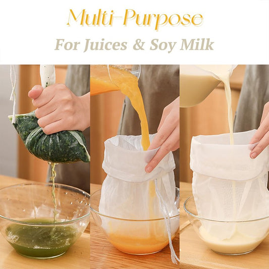 Reusable Fine Mesh Strainer Bag, Multi-Use Nylon Filter for Nut Milk Brewing & Juice Extraction, Food Grade Filtration Bag (200Mesh-2pcs)