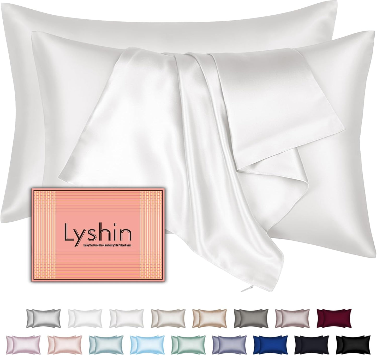 Skiennix Mulberry Silk Pillowcases - King Size 2-Pack with Hidden Zipper | Soft, Breathable, Cooling Ivory Set for Hair & Skin