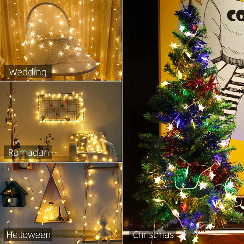 Yummuely Star String Lights 10Ft 20 LED Fairy Lights Battery Operated Waterproof Indoor Outdoor Twinkle Christmas Lights for Bedroom Party Wedding Xmas Tree Decoration (Warm White)