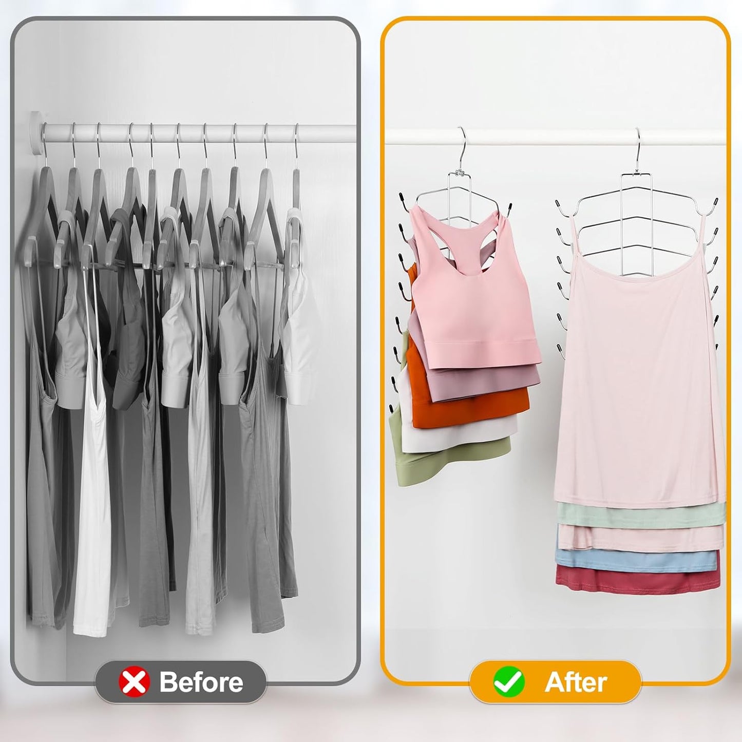 TOPIA HANGER 2-Pack Tank Top Hanger - 8-Layer Space-Saving Bra Organizer for Closet Storage | Silver CT79B
