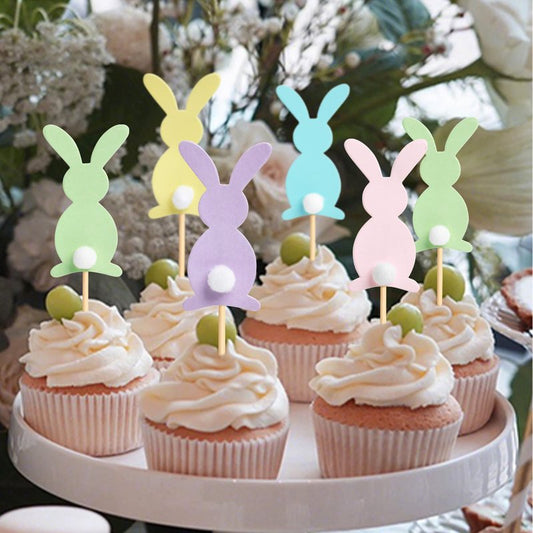 40 pcs Easter Cupcake topper Cute Bunny Cupcake Toppers Rabbit Easter Party Cake Topper Decorations, 40pcs (5 color bunny)