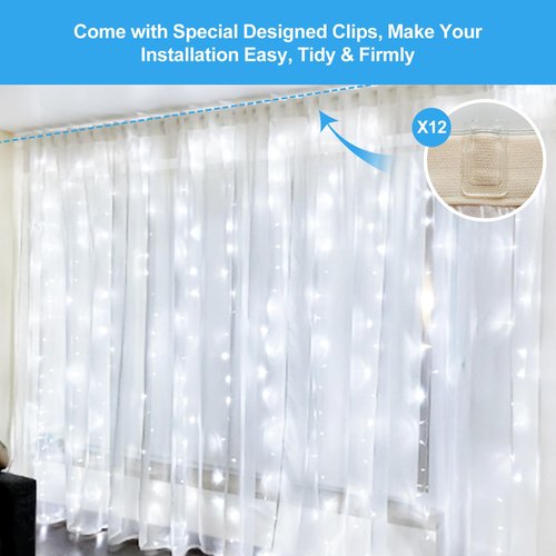 HOLITS 2 Pack 300 LED Fairy Curtain Lights, 9.8 x 9.8FT White USB Plug in 8 Modes String Hanging Lights with Remote for Christmas, Bedroom, Indoor, Outdoor, Weddings, Party (Cold White)