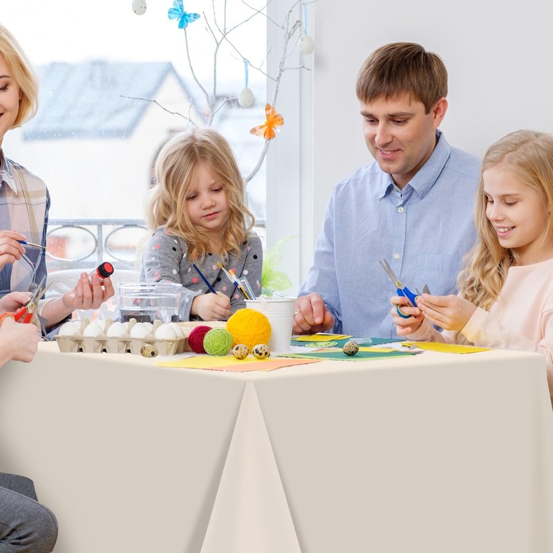 YIDAKO 3Pcs Beige Tablecloths for Rectangle Tables,Disposable Plastic Ivory Table Cloth,Waterproof Cream Table Cover for Birthdays Weddings Anniversary Party Decorations,54 x 108 Inch
