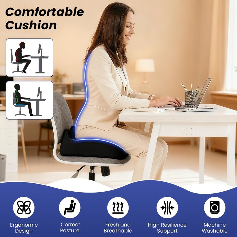 Juuwan Donut Pillow Seat Cushion for Tailbone Pain Relief and Hemorrhoid – Memory Foam Ergonomic Office Chair Cushion for Home, Office, Car, Gaming, Pregnancy,– Comfortable, Breathable, and Washable