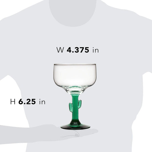 Libbey Cactus Margarita Glasses Set of 4, Durable Green Stemmed Cocktail Glasses, Lead-Free Cactus Glassware, Unique Plant Themed Frozen Margarita Glasses, 16-Ounce