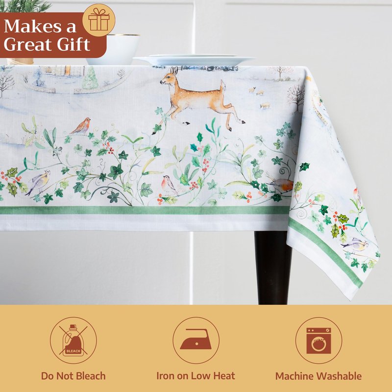 Maison d' Hermine Table Cloth Square Table 100% Cotton 60 x 60 Inches Fall Tablecloth Reusable Everyday Use for Thanksgiving Christmas Decorations Dining Farmhouse Party (Snowy World)