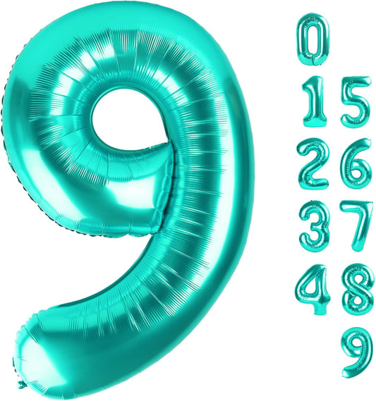 Blue-Green Number 9 Balloon by [Brand Name] - 40 Inch Decorative Balloon for Birthdays, Weddings & Graduations