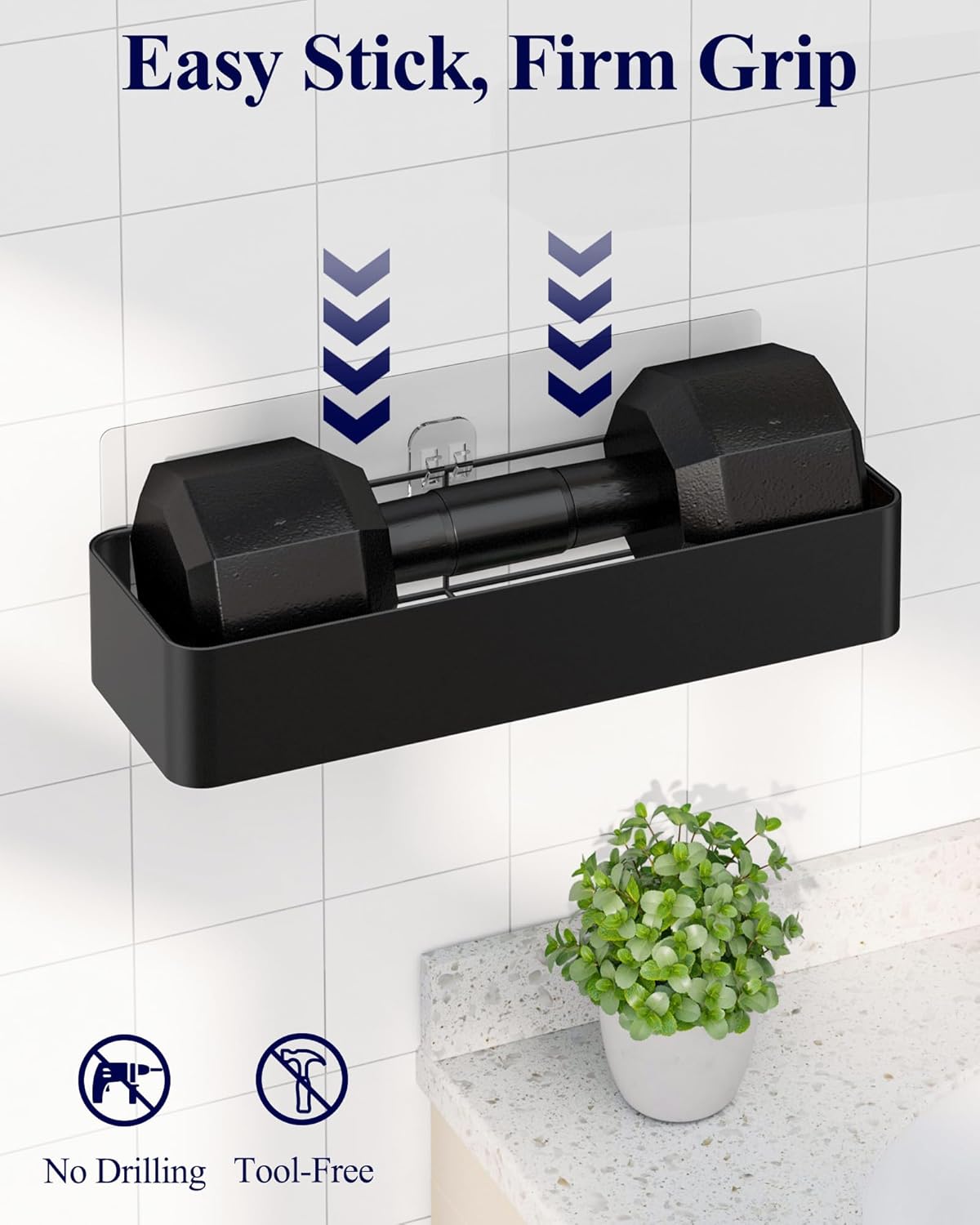 Kitsure Shower Caddy Adhesive - No-Drill Bathroom Organizer with Soap Holder & Hooks | Rustproof, Black