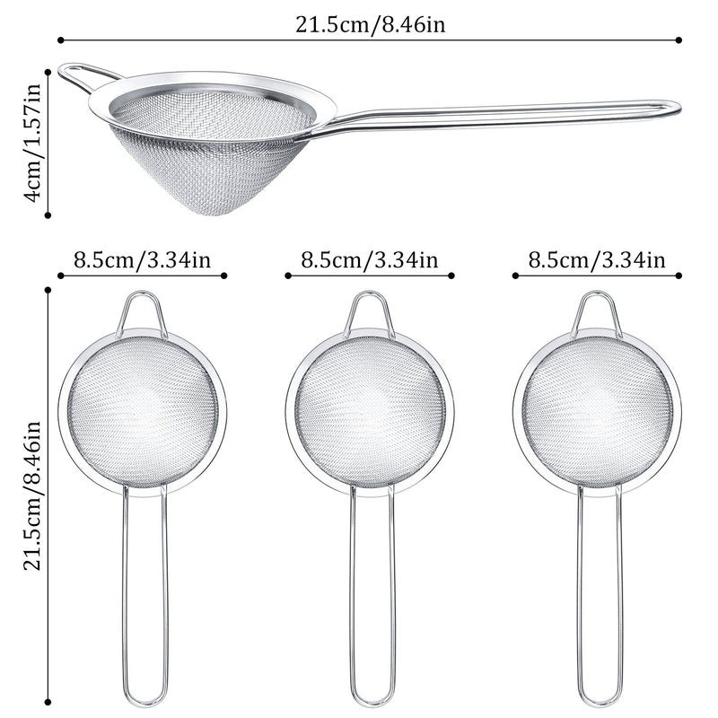 Patelai 3 Pieces Tea Strainers Cocktail Strainer Stainless Steel Fine Mesh Strainer Colander Conical Food Loose Tea Filter Practical Bar Colander Tool