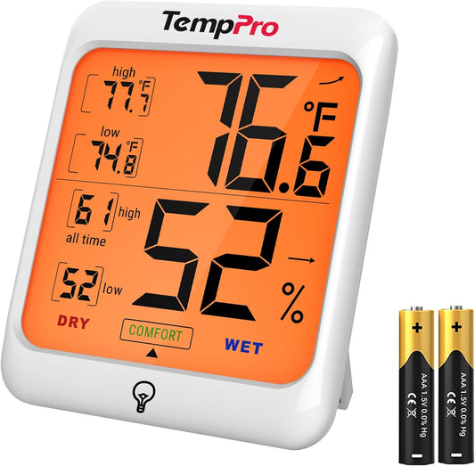 TempPro TP53 Digital Hygrometer - Indoor Thermometer with Comfort Indicator & Backlit Display | Max Min Records