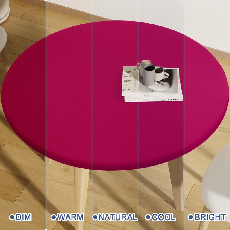 Moosfor Round Spandex Tablecloth, Elastic Fitted Waterproof Tablecloths for 57"-68" Tables, Stretch Washable Picnic Table Cover for Camping, Dining, Indoor and Outdoor, Fuchsia