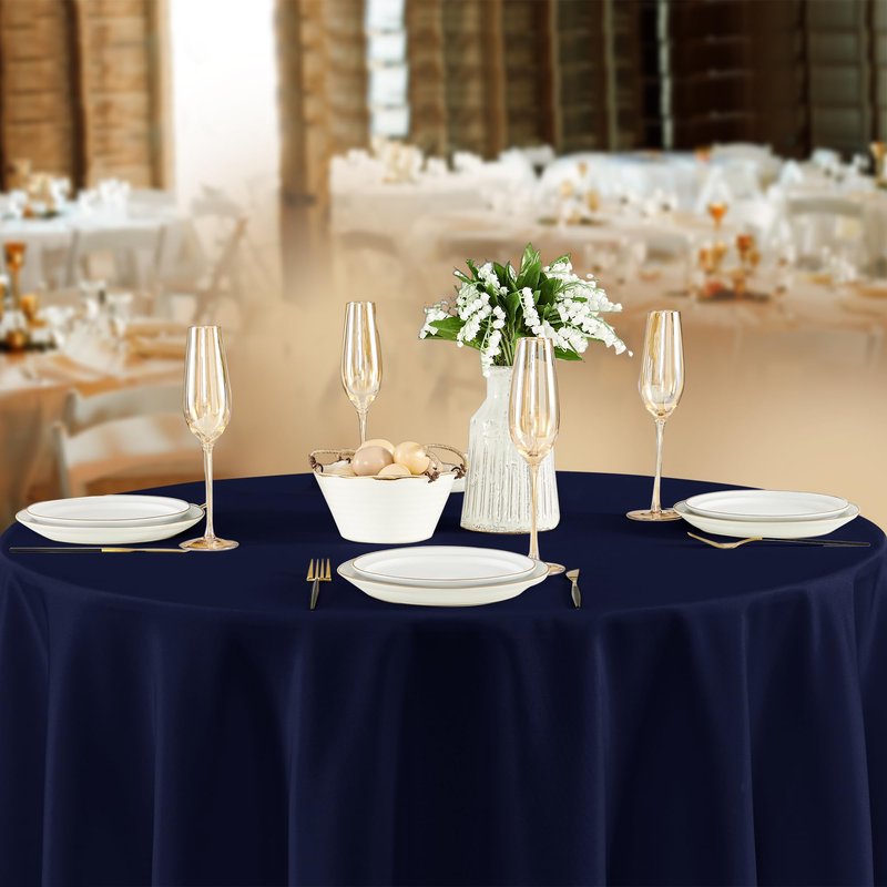 Fitable 8 Pack Round Tablecloths: Stain Resistant Wrinkle Free Circle Table Clothes, Washable Reusable Polyester Table Covers for Wedding Party Birthday Banquet Reception(Navy, 120 Inch)