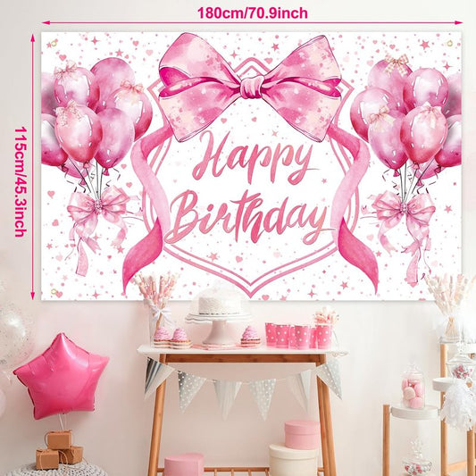 Jumpama 146Pcs Pink Bow Birthday Decorations Coquette Birthday Party Decorations Pink Bow Backdrop Coquette Banner and Balloons for Girls Women Baby Shower Bachelorette Party Supplies