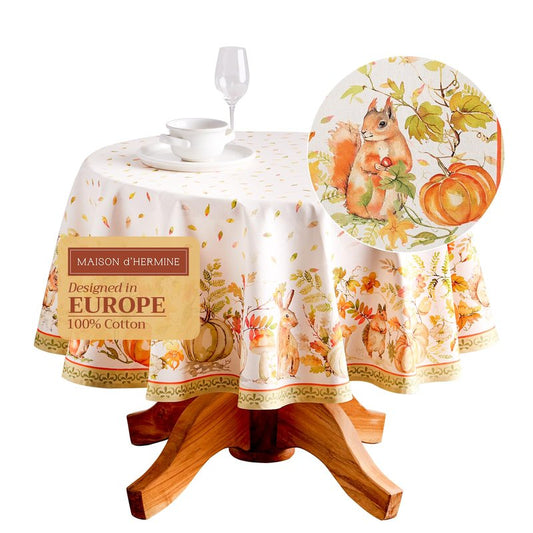 Maison d' Hermine Table Cloth Round Table 100% Cotton 63 Inches Fall Tablecloth Reusable Everyday Use for Thanksgiving Christmas Decorations Dining Farmhouse Party (Pumpkin Passion)