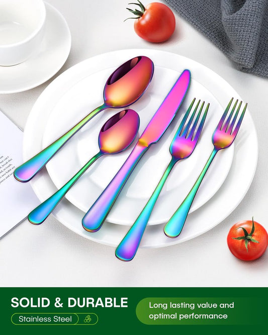 PHILIPALA 20 Piece Rainbow Silverware Set, Stainless Steel Flatware Set for 4 Colorful Cutlery Utensil Set Include Knife Fork Spoon Food Grade Mirror Polished Dishwasher Safe