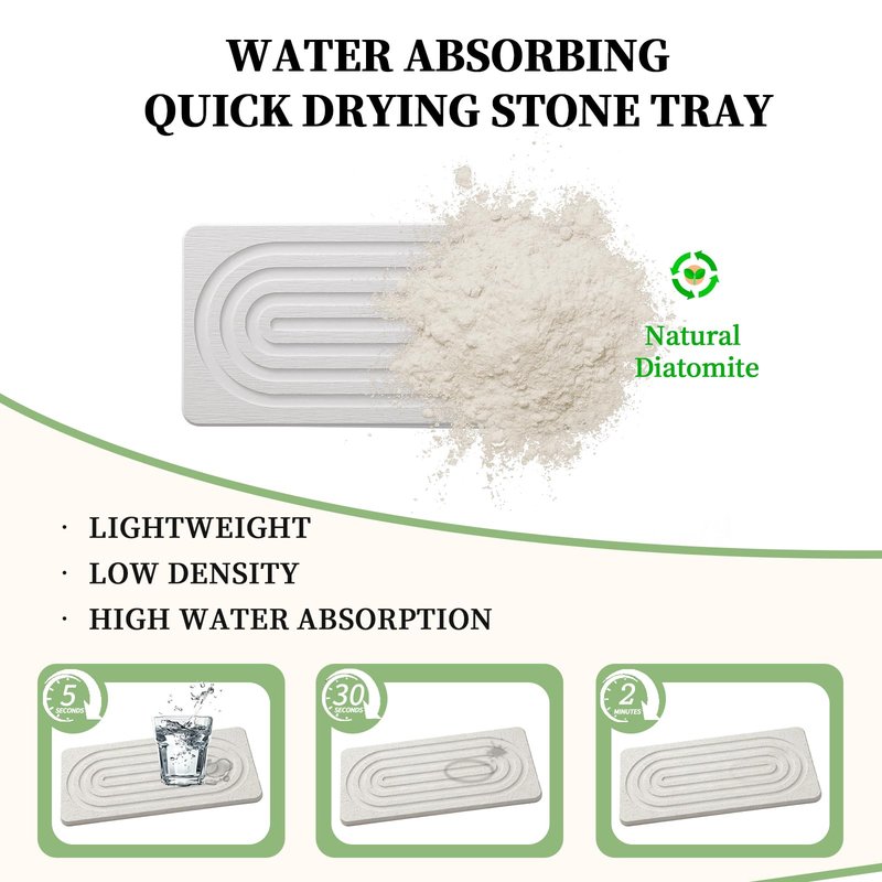 2 PCS Water Absorbing Diatomite Coasters, Stone Drying Mat for Kitchen Counter, Quick Dry Stone Mat Trays for Bathroom Kitchen Counter, Soap Dish Tray Used for Hand Soaps (White, 8.3" x 4")