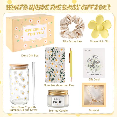 Daisy Gift Box for Women & Teen Girls – Self Care Gift Set, Cheer Up, Thinking of You & Get Well Soon Care Package for Mum, Sister, Daughter, Best Friend, Birthday Gift Basket &Thank You Gifts for Her