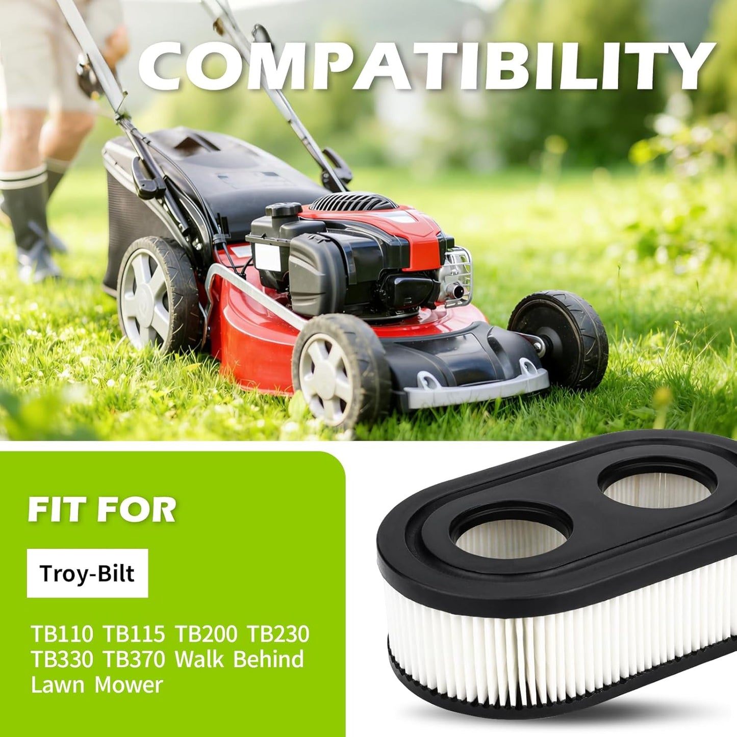 Troy-Bilt Air Filter Spark Plug - Compatible with TB110, TB115, TB200, TB230, TB330, TB370 Mowers