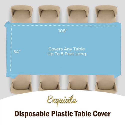 Exquisite Party Solids 6-Pack Premium Plastic Tablecloth 54in. x 108in. Rectangle Plastic Table Cover - Sky Blue