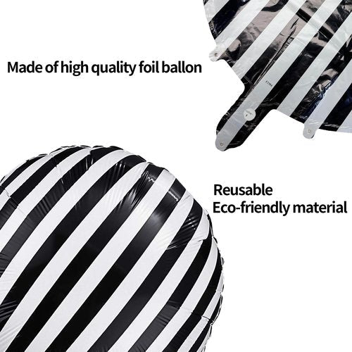 Jobkoo Black and White Striped Balloons 18 Inch Striped Mylar Foil Balloons Round Halloween Aluminum Helium Balloon for Halloween Birthday Baby Shower Party Decorations