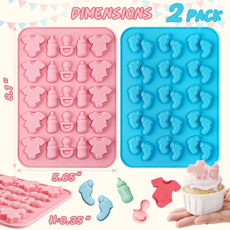 Webake Baby Feet Mold Baby Onesie Baby Bottle Pacifier Molds, Bite Size Silicone Chocolate Candy Molds Gummy Mould for Baby Shower Party Cake Decoration Cupcake Topper