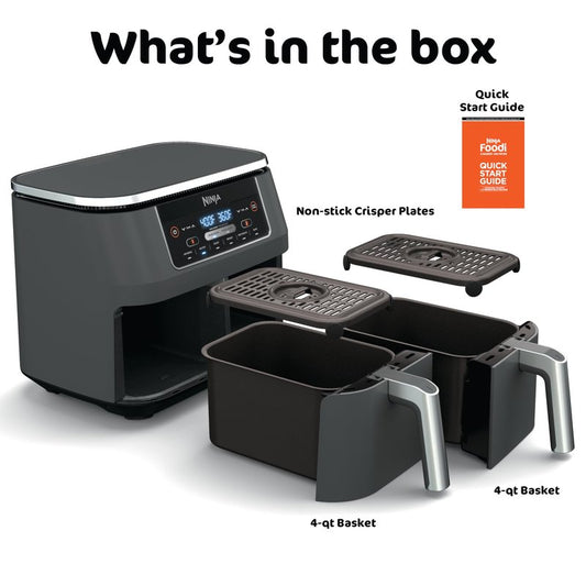 Ninja DZ201 Foodi 8 Quart 6-in-1 DualZone 2-Basket Air Fryer with 2 Independent Frying Baskets, Match Cook & Smart Finish to Roast, Broil, Dehydrate & More for Quick, Easy Meals, Grey