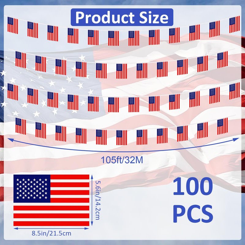 NOVWANG American Flag Banner - 100PCS USA Flag Banners for Independence Day, Patriotic Events, Sports, Bars Decorations