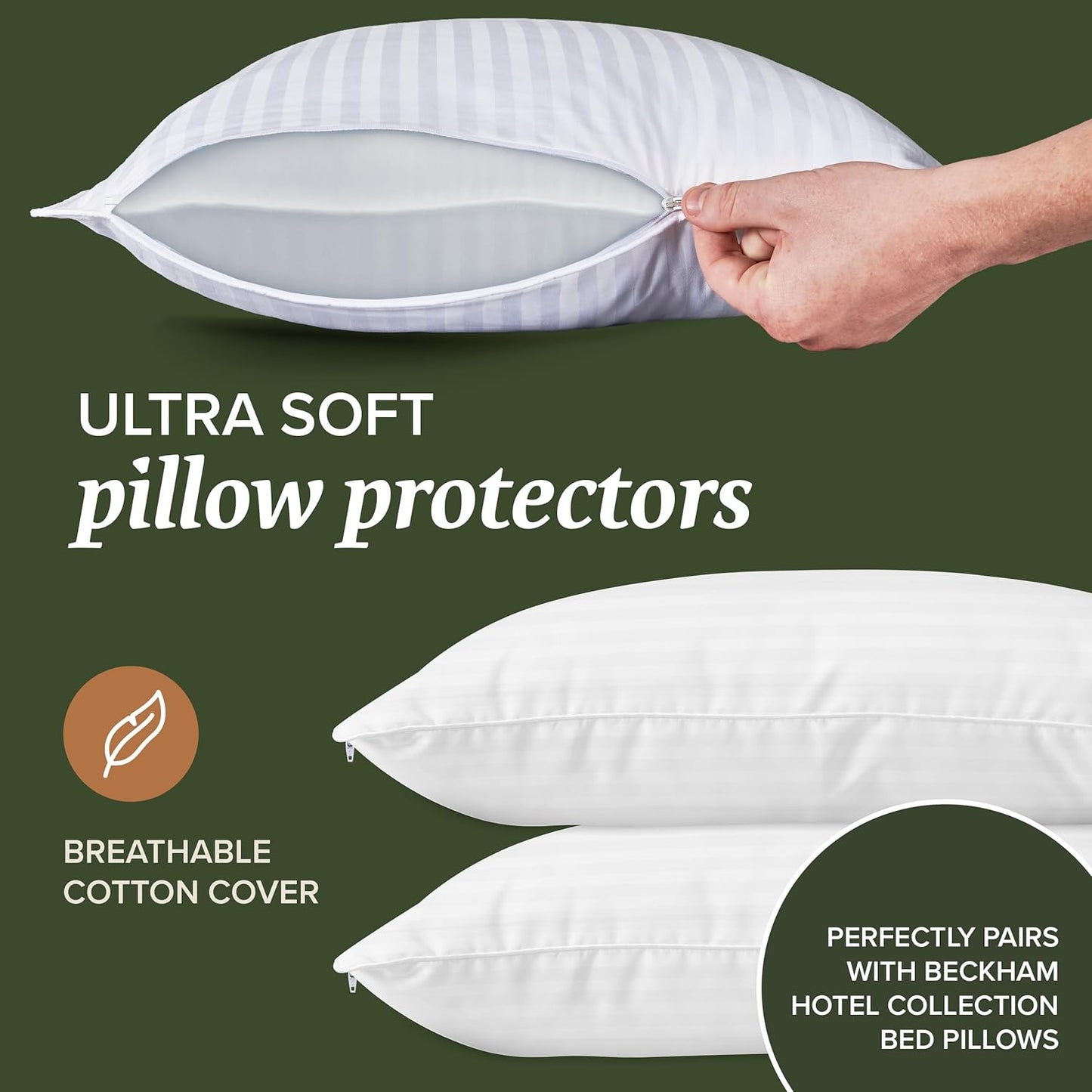 Beckham Hotel Collection Queen Size White Pillow Protectors - Soft, Breathable Cotton, Set of 2
