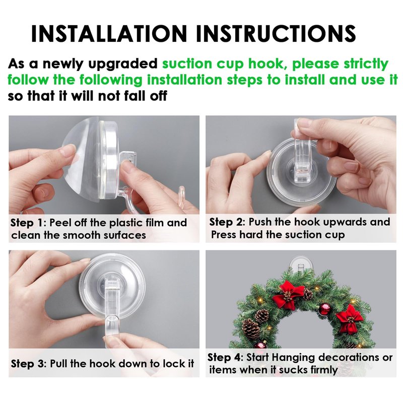 Clear Wreath-Hanger, 22 LB Strong Suction-Cup-Wreath-Hooks, 2 Pack Wreath-Door-Hanger Easter Halloween Christmas Decorations, Welcome Sign for Front Door Indoor Outdoor, Removable Holder Window Glass