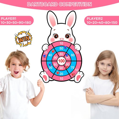 Easter Games for Kids, Large Easter Basket Essentials Dart Board Toy Gifts for Kids Family Teens Boys Girls Toddlers, Happy Party Decorations Centerpieces Party Favor with 12 Stick Balls