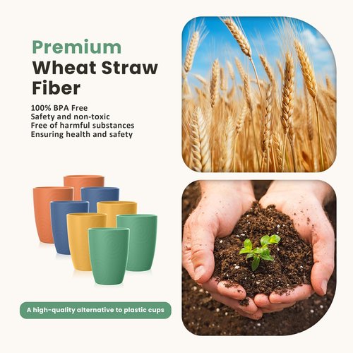 Homienly Wheat Straw Cups, Premium Alternative to Plastic Cup Set of 8, Unbreakable Lightweight Drinking Cups for Kitchen, Outdoor, RV, Microwave and Dishwasher Safe Drinking Glasses(12 OZ, Multi)