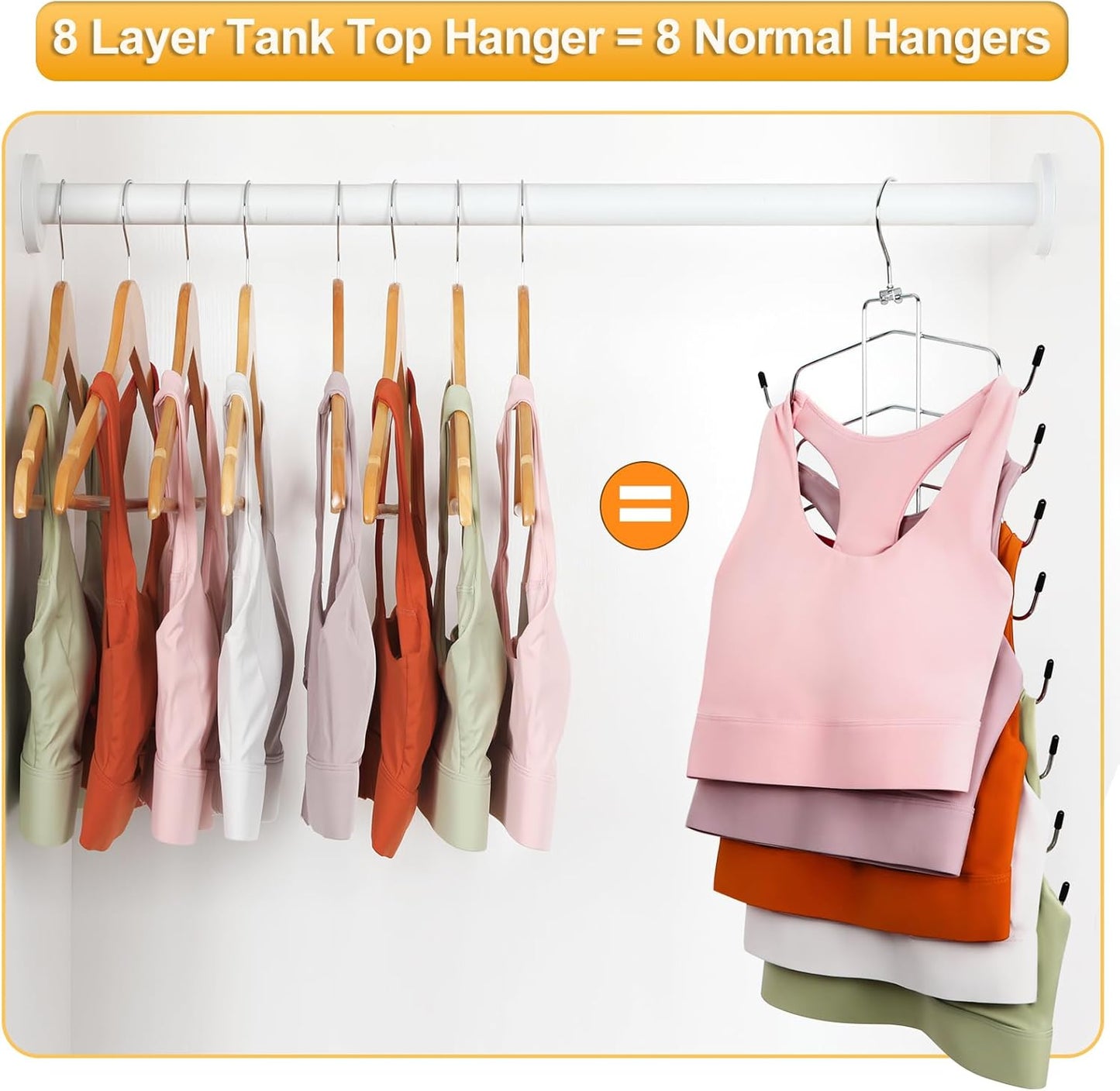 TOPIA HANGER 2-Pack Tank Top Hanger - 8-Layer Space-Saving Bra Organizer for Closet Storage | Silver CT79B