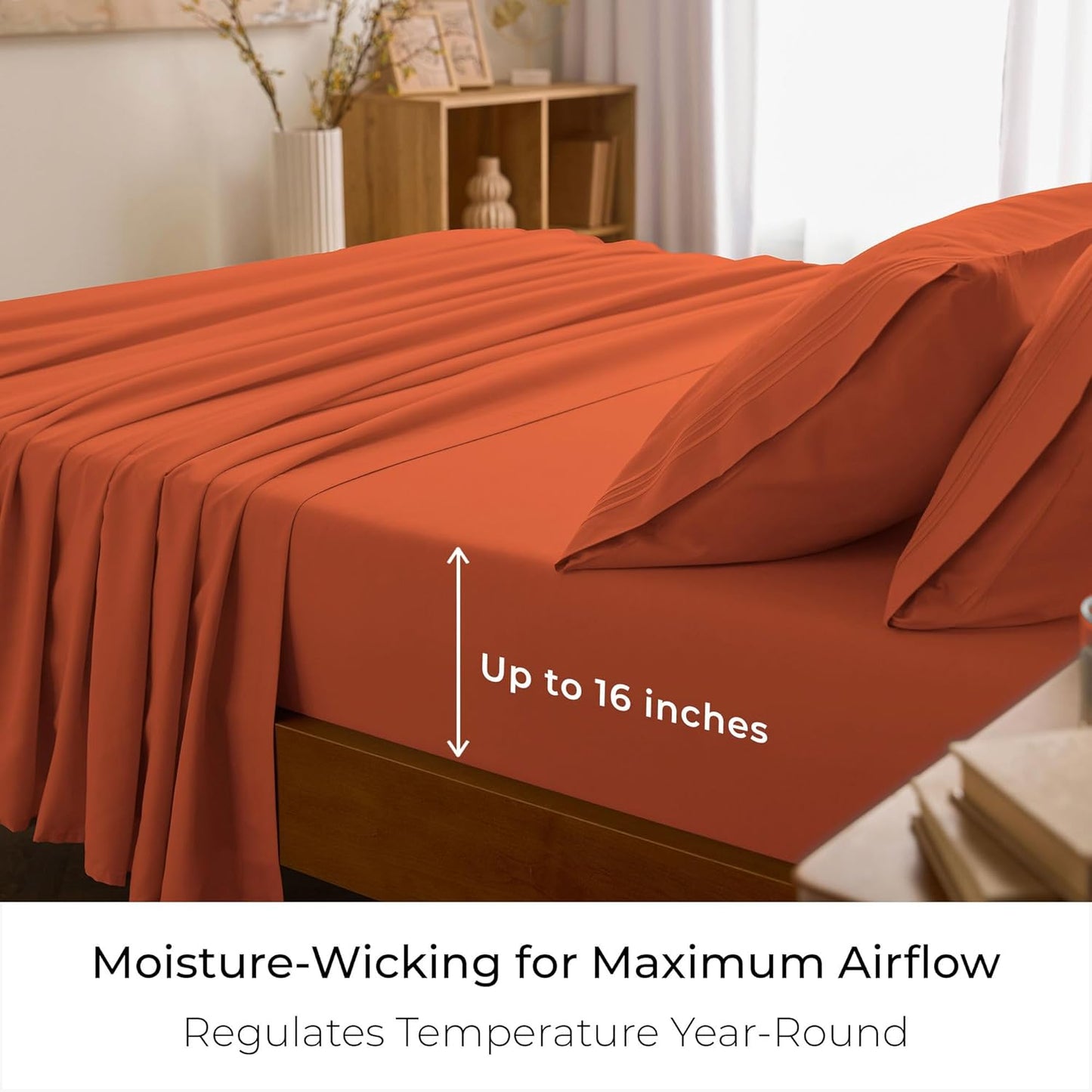 Mellanni Queen Sheets Set - 4 PC Hotel Luxury Bedding | Extra Soft, Cooling & Stain Resistant (Poppy Orange)