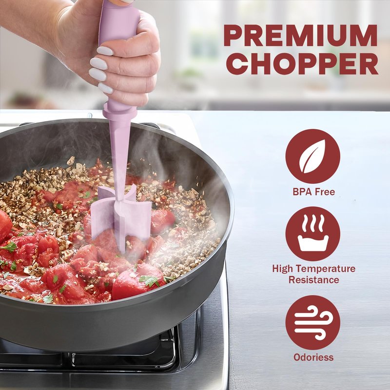 2 Pcs Meat Chopper, Hamburger Grinder, Premium Heat Resistant Smasher for Ground Beef, Burger Grinder Nylon Potato Mix Tool-Pink