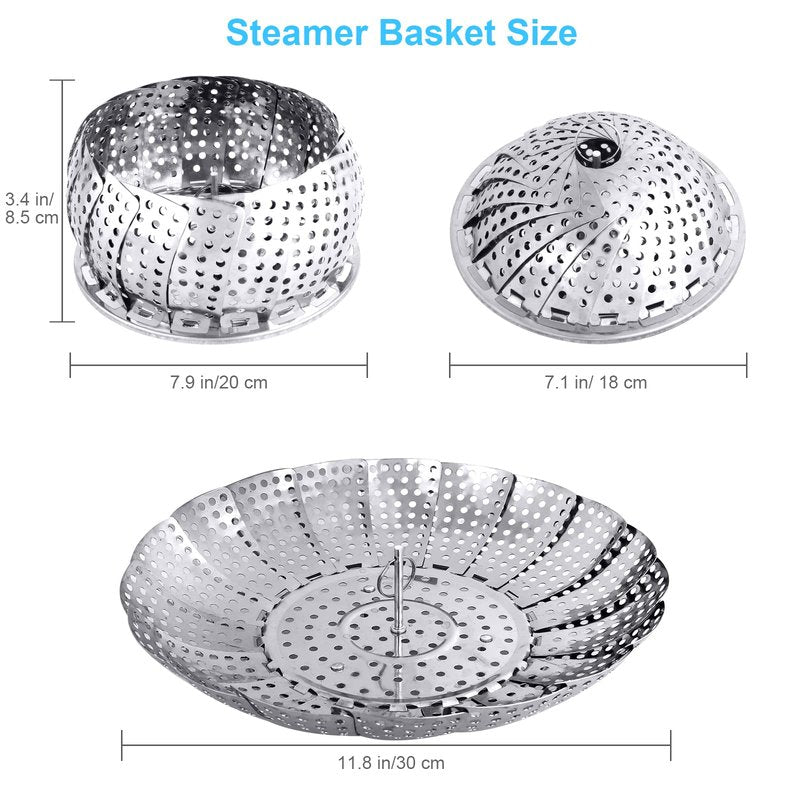 Large Veggie Vegetable Steamer Basket, Folding Steaming Basket, Collapsible Metal Stainless Steel Steamer Basket Insert, for Cooking Food, Expandable Fit Various Size Pot(7.1" to 11.8") YLYL