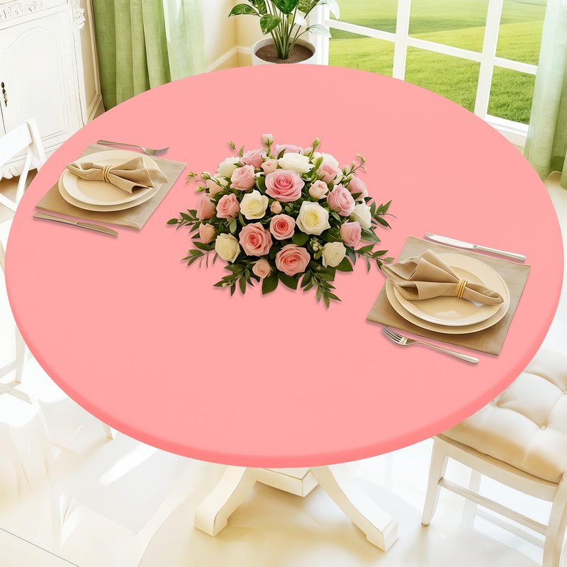 Moosfor Round Spandex Tablecloth, Elastic Fitted Waterproof Tablecloths for 31"-35" Tables, Stretch Washable Picnic Table Cover for Camping, Dining, Indoor and Outdoor,Coral Red