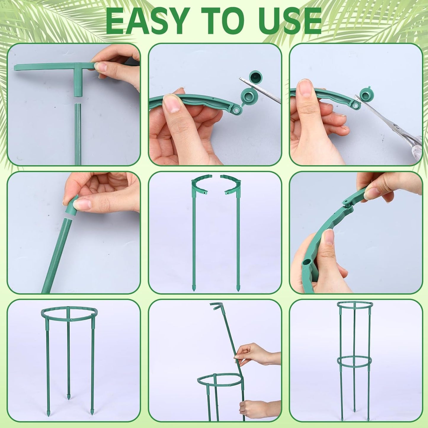 Skiennix Plant Support Stakes - 48 Pcs Stackable Half Round Garden Supports for Climbing Plants | Ideal for Tomatoes, Monstera, Peonies