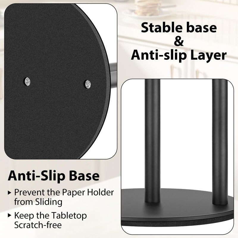 Paper Towel Holder, Standing Paper Roll Holder, Freestanding Paper Towel Holder with Weighted Base, Premium Stainless Steel Kitchen Roll Dispenser in Black