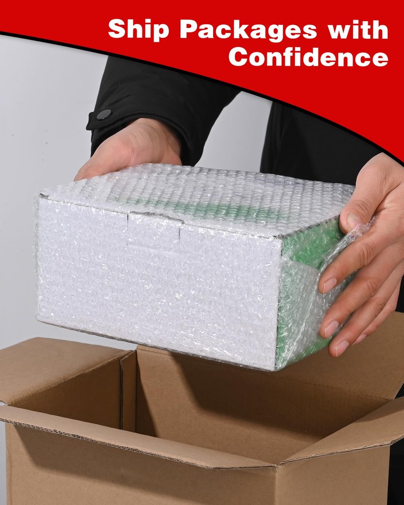 2-Pack Bubble Cushioning Wrap Rolls, 3/16" x 17" x 72' ft Total, Perforated 12" 20 Fragile Stickers for Shipping, Packaging, Mailing