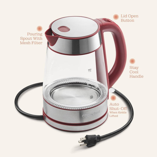 Speed-Boil Water Electric Kettle, 1.7L 1500W, Coffee & Tea Kettle Borosilicate Glass, Water Boiler, Auto Shut-Off, Cool Touch Handle, Base Detachable, LED. 360° Rotation, Boil Dry Protection